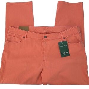 LL Bean Favorite Fit Capri‎ Jeans Size 18 Reg High Rise Coral Color